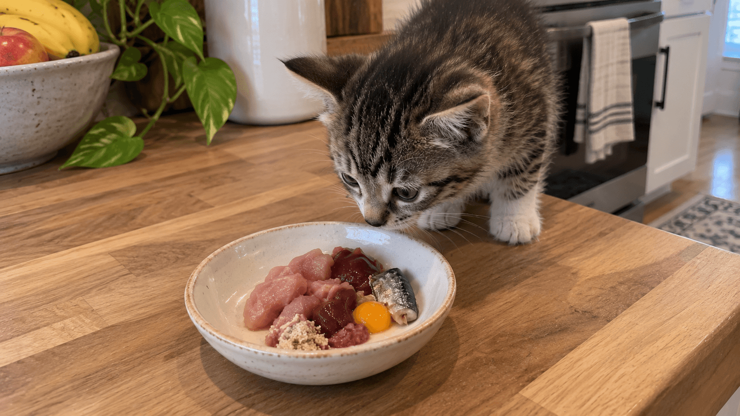 A balanced raw bowl for a kitten