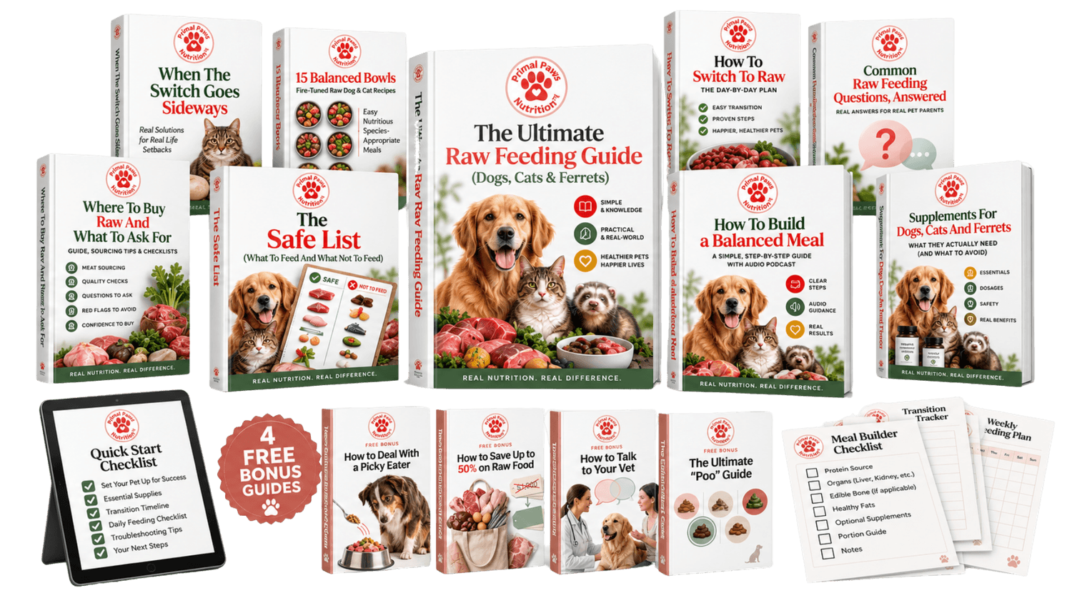 Everything included in the Primal Paws Raw Feeding Kit