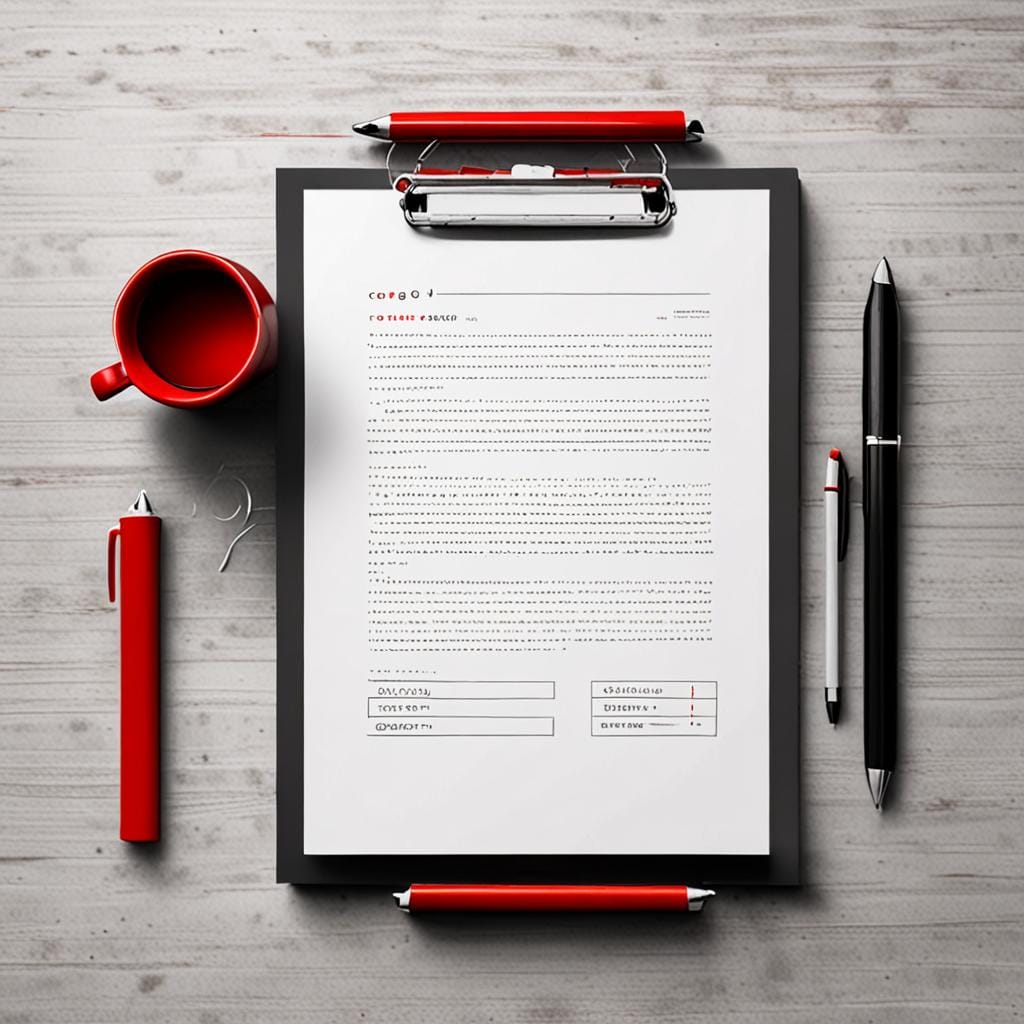 contract checklist desk black white red