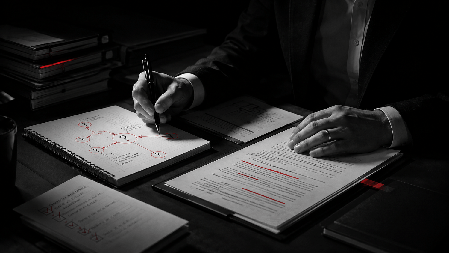contract checklist desk black white red