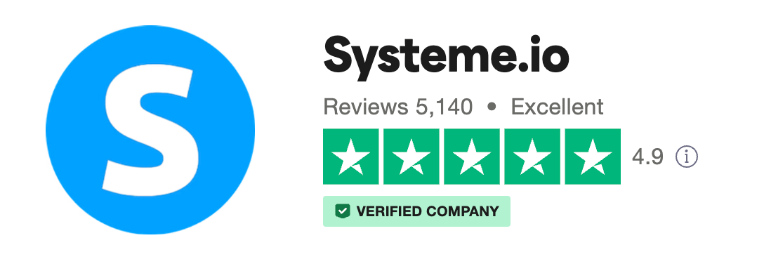 “Systeme.io’s Trustpilot page showing 4.9-star rating and over 5,000 reviews, highlighting customer satisfaction with the platform’s comprehensive business management features.”