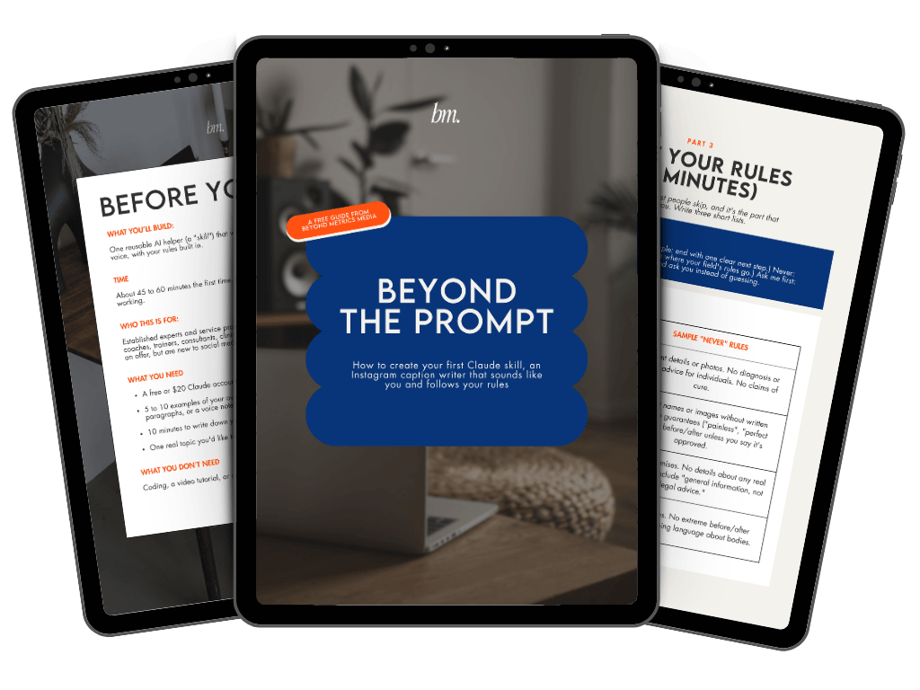 Beyond the Prompt free guide shown on three tablet screens