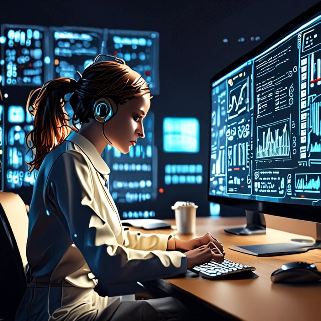 AI assistant connected to business software dashboard, futuristic workflow, high resolution