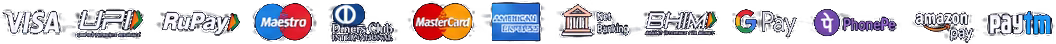 Accepted payment methods: Visa, UPI, RuPay, Maestro, Diners Club, Mastercard, American Express, Net Banking, BHIM, Google Pay, PhonePe, Amazon Pay and Paytm