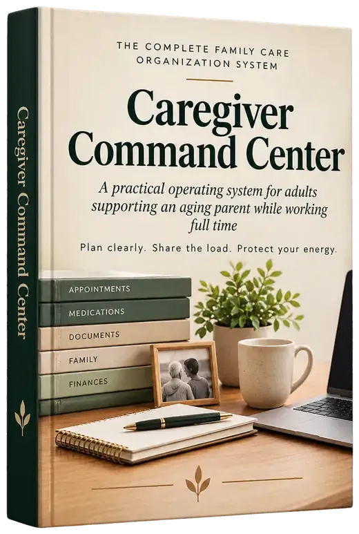 Caregiver Command Center: The Complete Family Care Organization System, book cover mockup