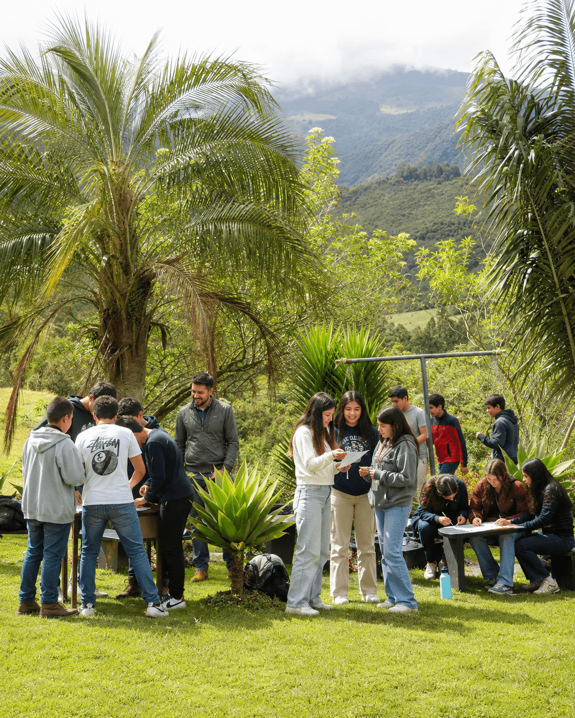 Paseo de curso o grupo estudiantil en el campo
