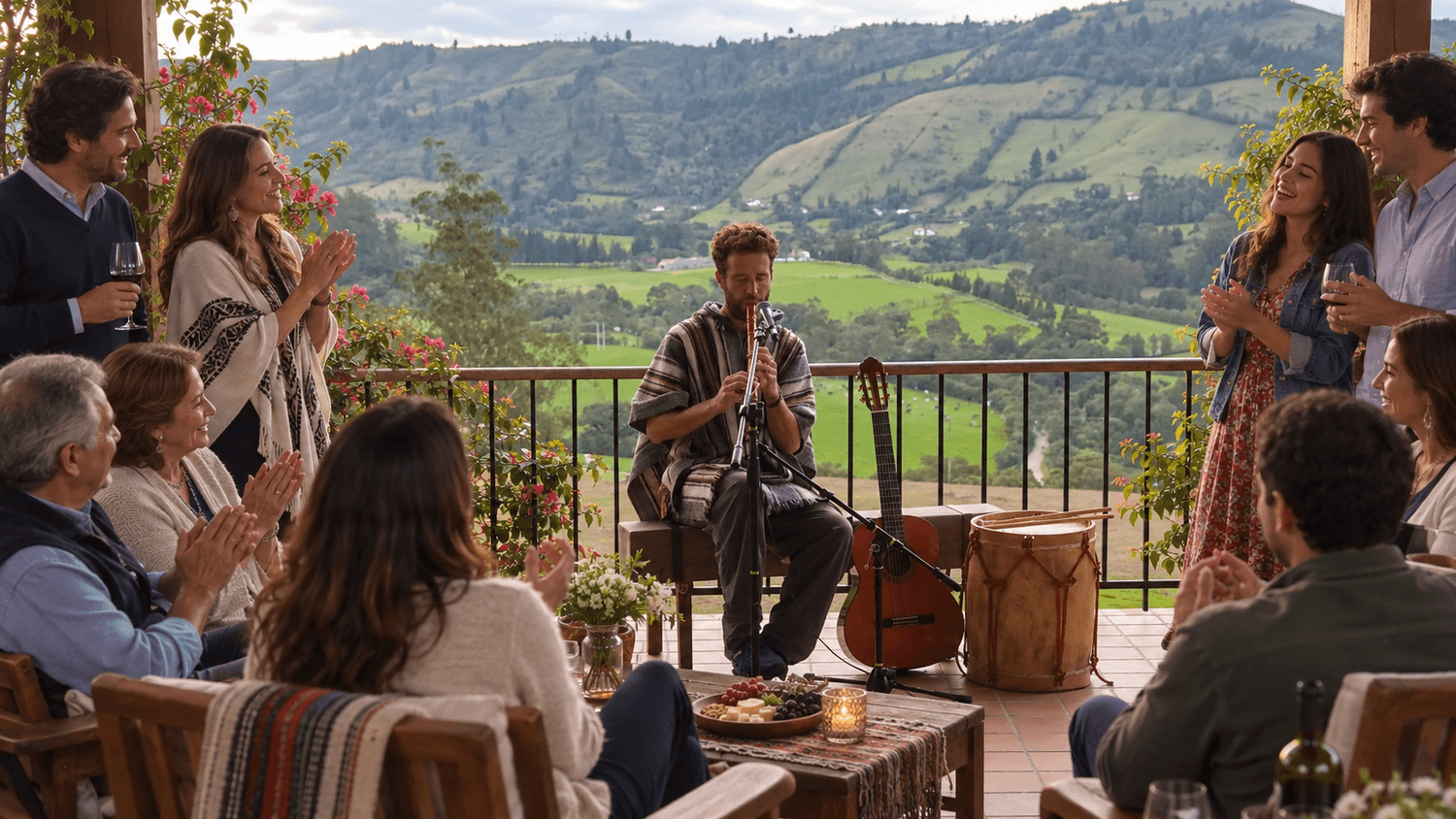 Músicos o artistas durante una celebración en Yumba Urqu