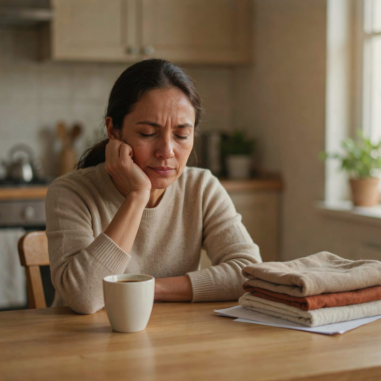Exhausted woman caregiver after years of caring