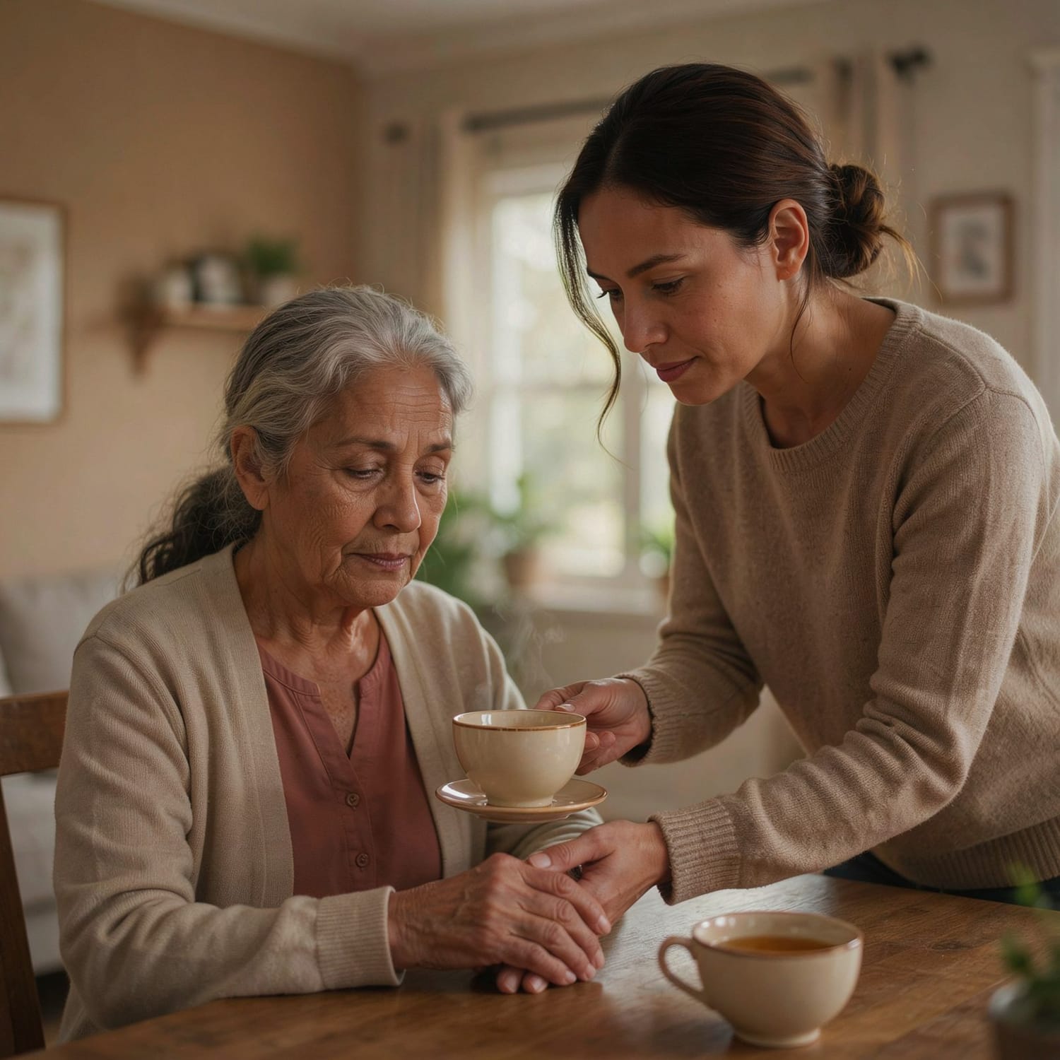 Family caregiver accompanying her elderly mother