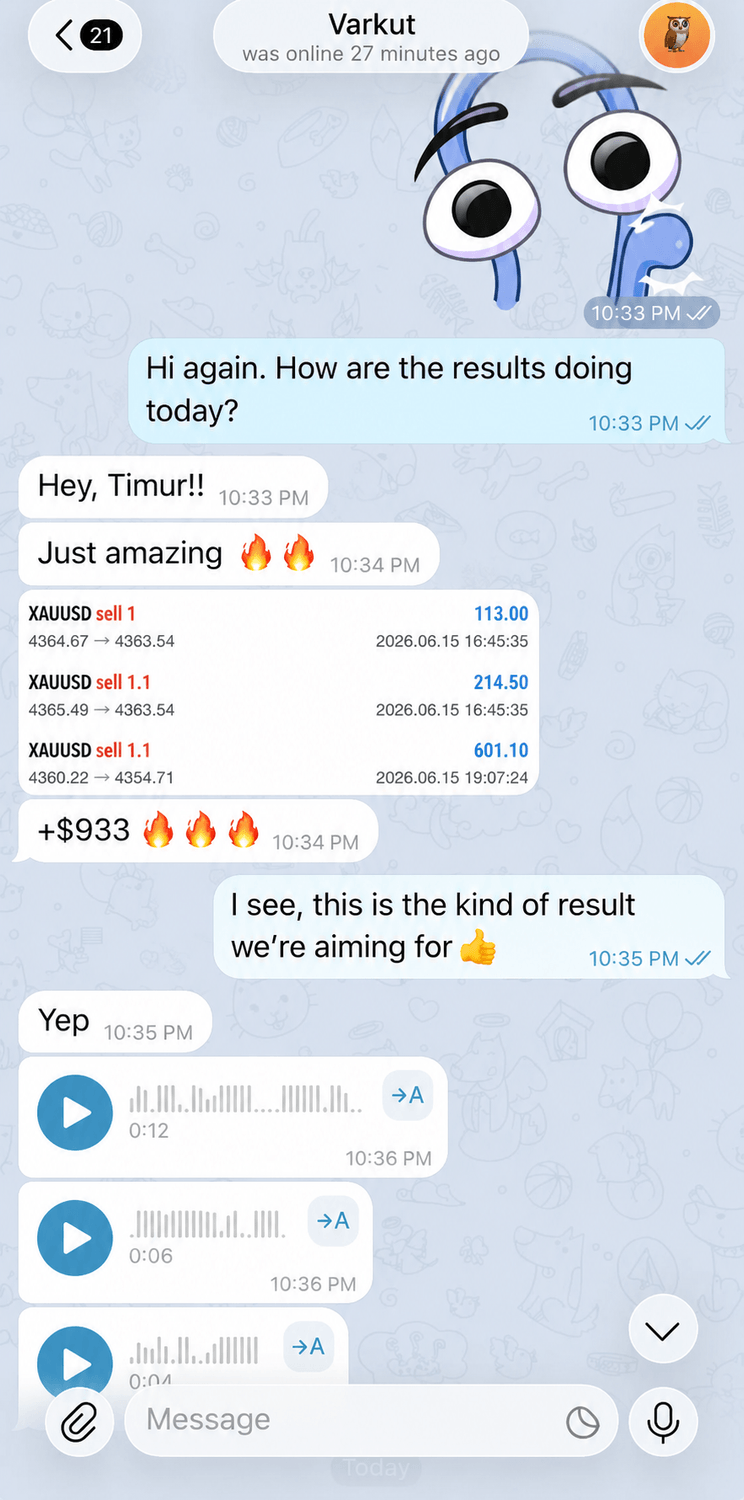 Trader message: result +$933 profit