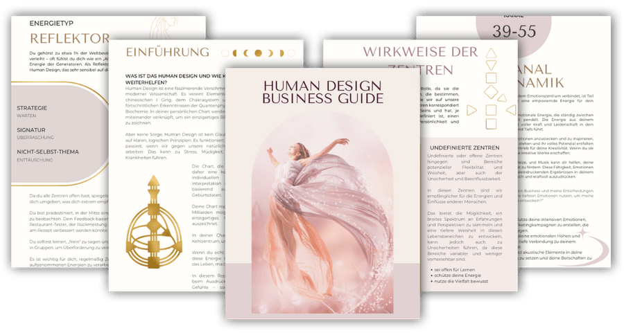 Vorschau des Human Design Business Guide mit Titelseite und 4 Innenseiten