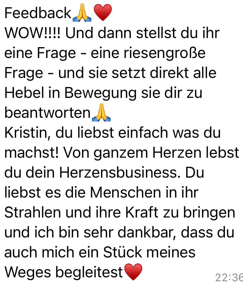 Nachricht einer Teilnehmerin: Kristin, du liebst einfach, was du machst