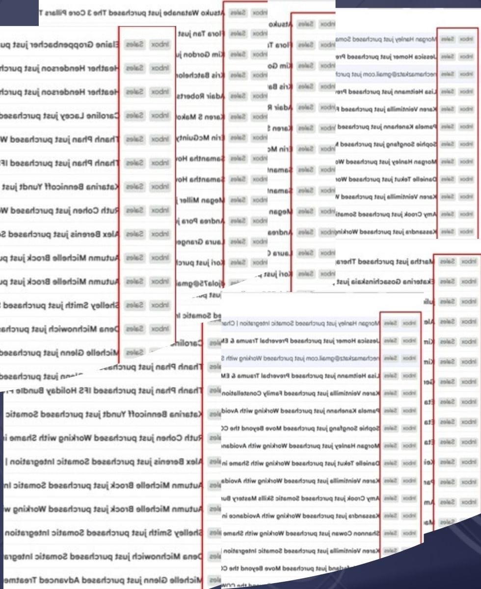 Inbox full of client purchase notifications