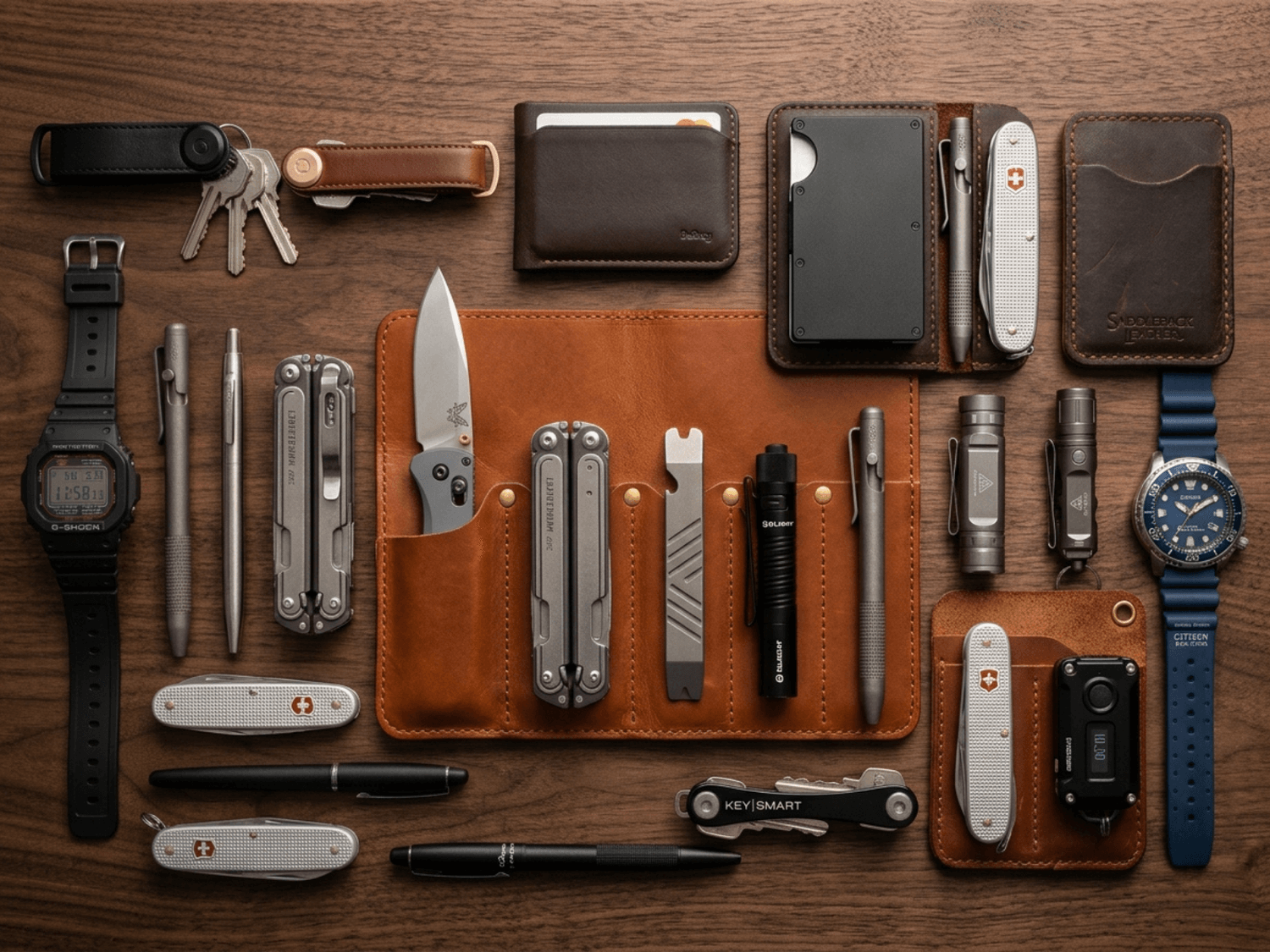 Everyday carry kit laid out flat