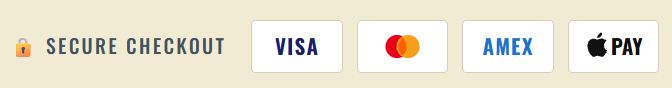 Secure checkout with Visa, Mastercard, Amex, and Apple Pay