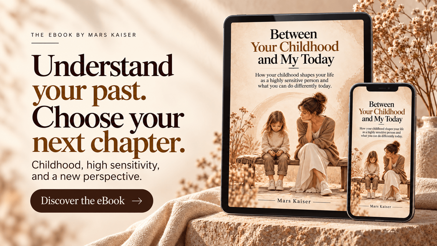Between Your Childhood and My Today by Mars Kaiser on a tablet and smartphone