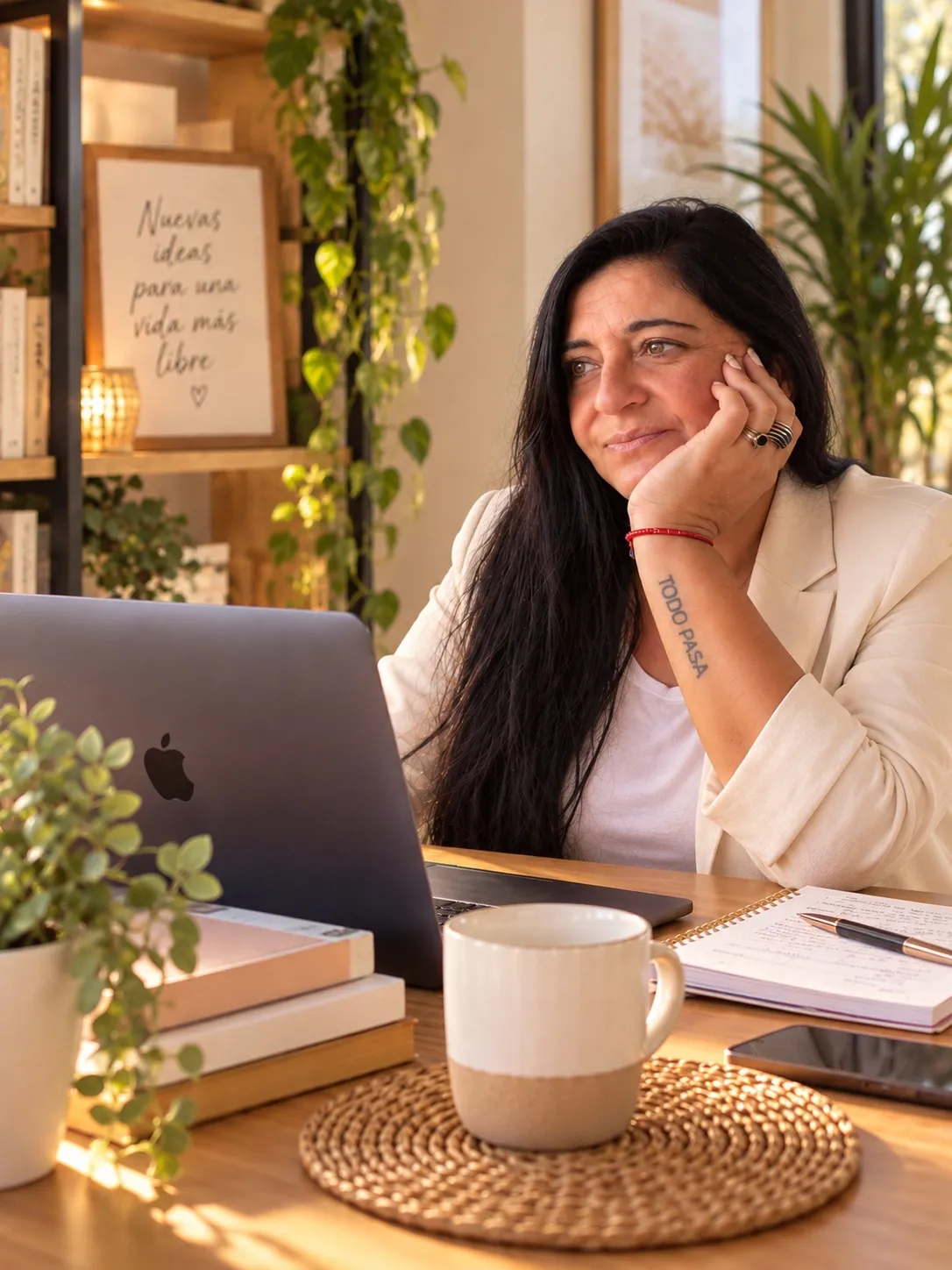 Adriana pensativa frente a su computadora