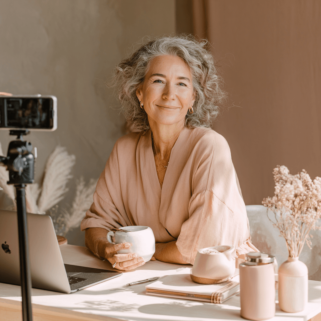 Femme entrepreneure préparant une vidéo YouTube