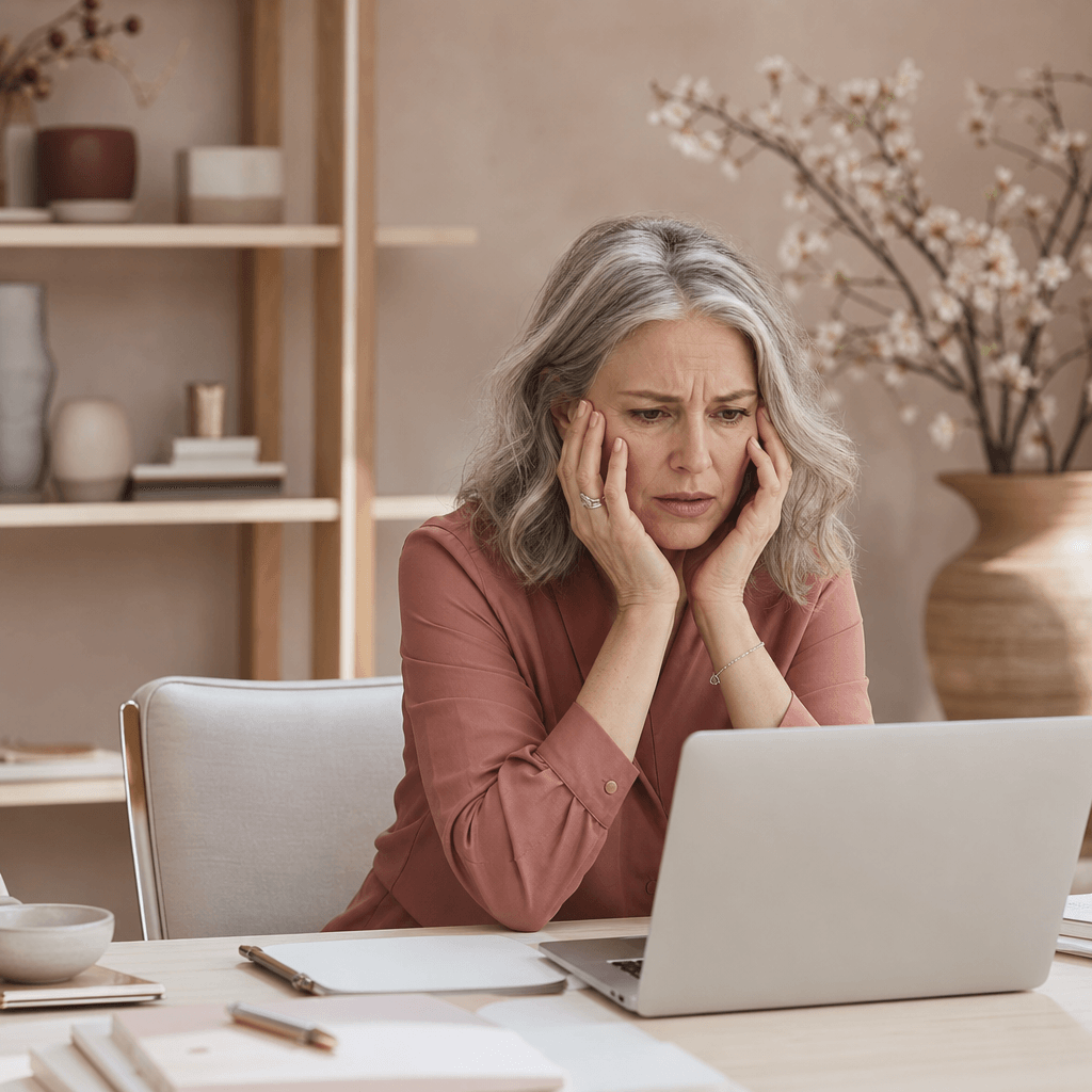 Femme bloquée devant son ordinateur
