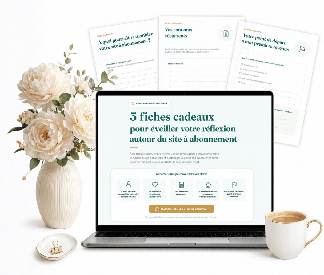 Aperçu des cinq fiches cadeaux consacrées au site à abonnement