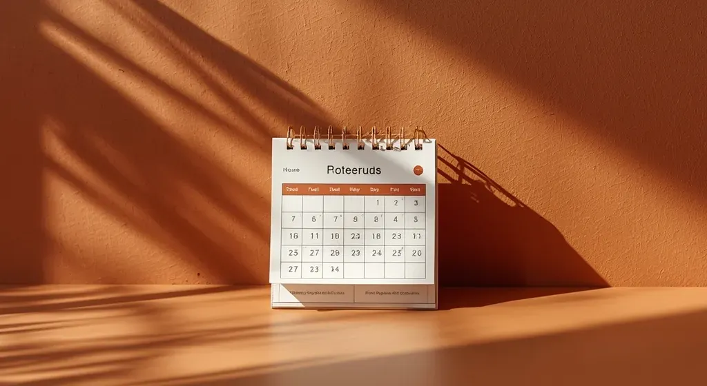 Calendario de mesa en tonos cálidos que representa una agenda organizada.
