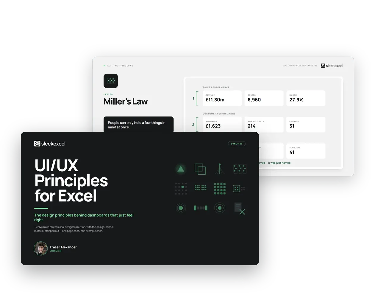 UI/UX Principles for Excel: the cover and the Miller’s Law page from inside