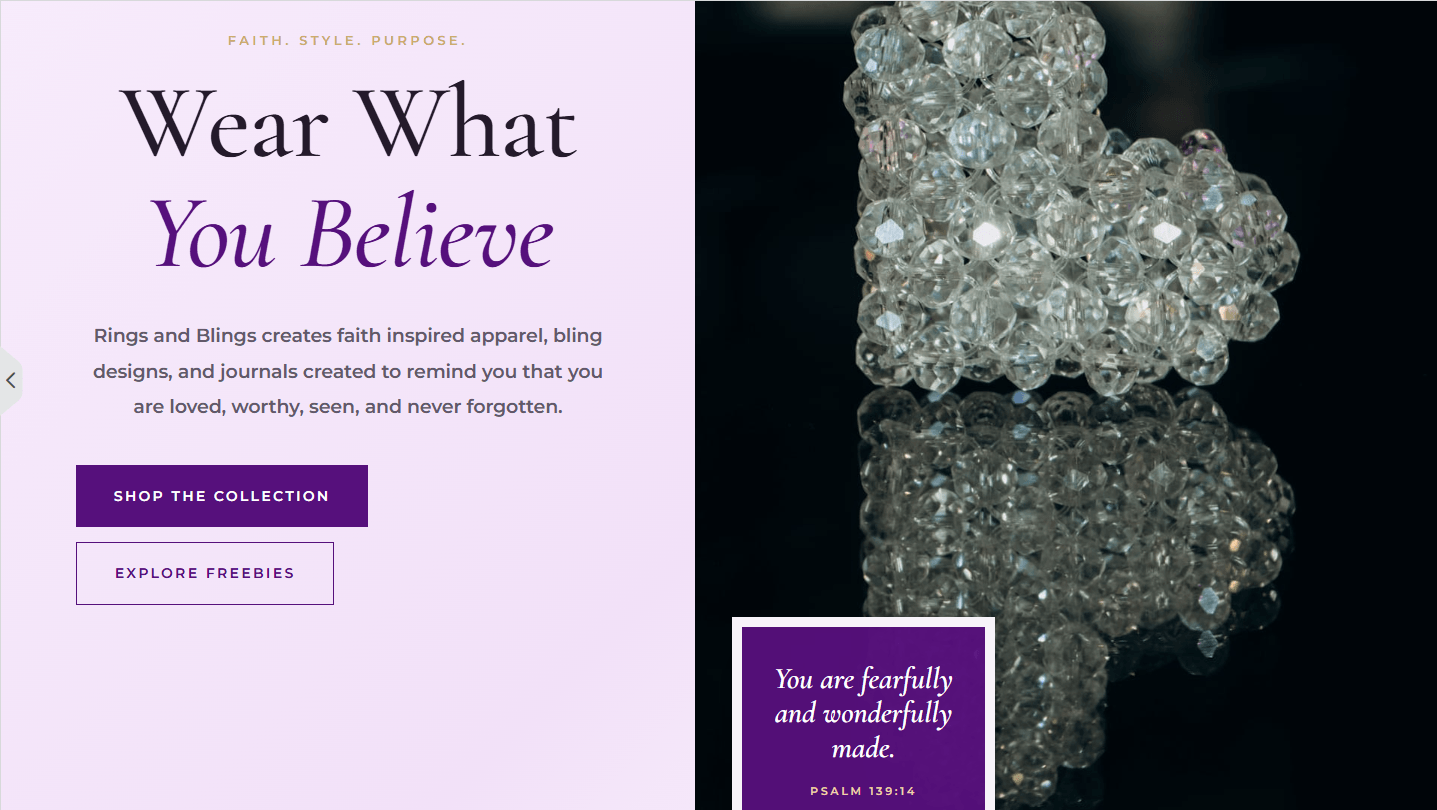 Rings and Blings Product and Service Website Section