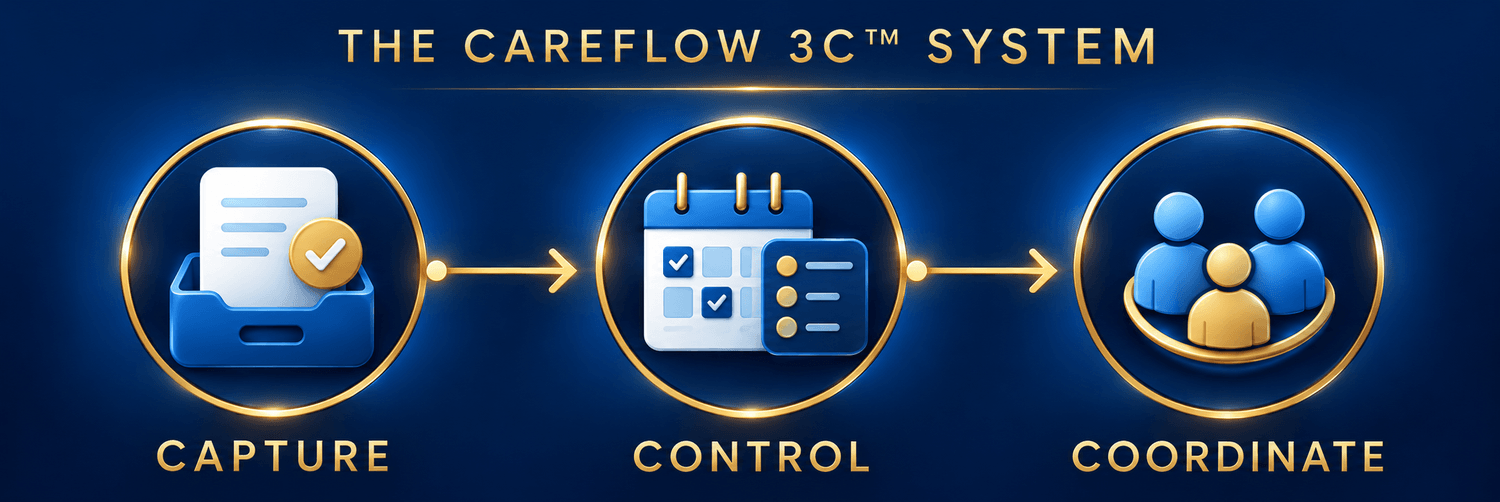 Three connected stages of the CareFlow 3C family care process