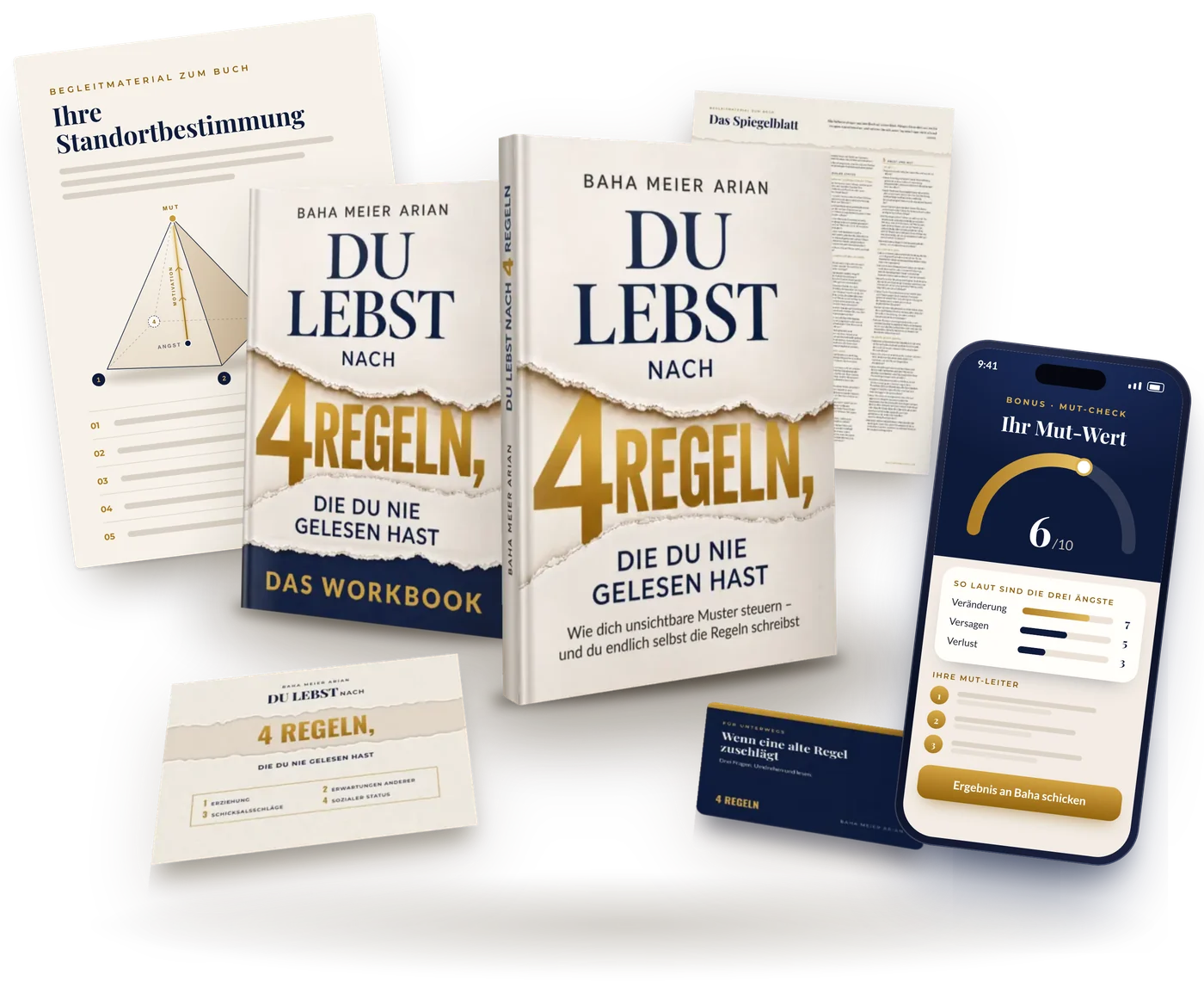 Ihr Toolkit zum Buch: Standortbestimmung, Workbook, Spiegelblatt, Regelkarte, Portemonnaie-Karte und Mut-Check