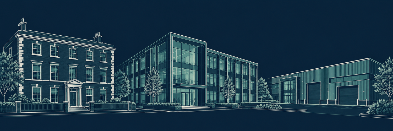 Illustration of commercial office and industrial property in EDR navy and teal