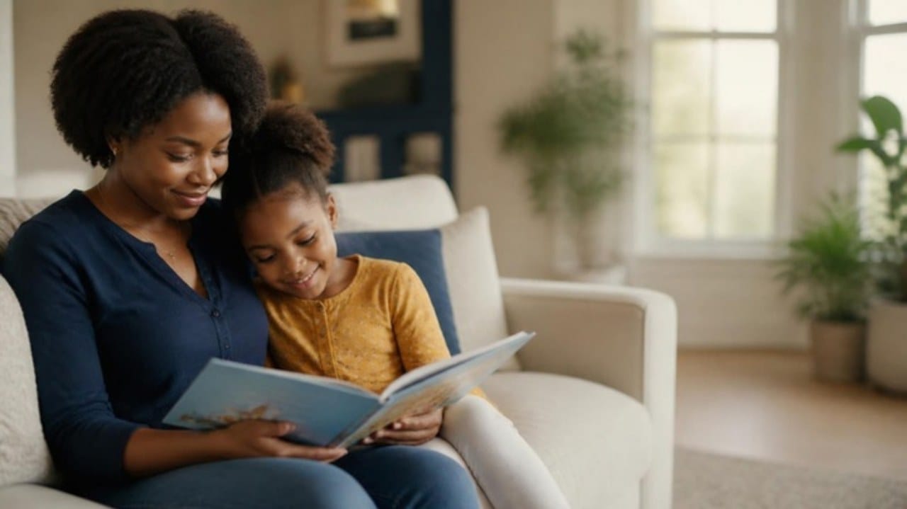 A mother and daughter reading together