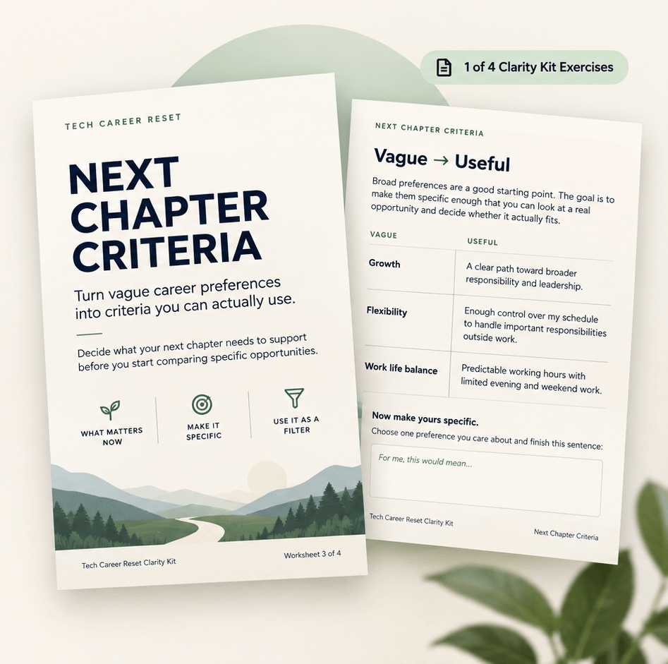 Next Chapter Criteria Worksheet, 1 of 4 Clarity Kit Exercises