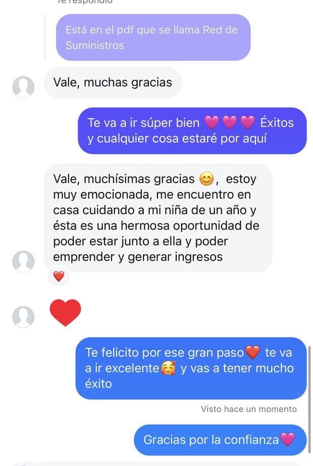 Captura de WhatsApp: alumna contando que empieza este nuevo camino