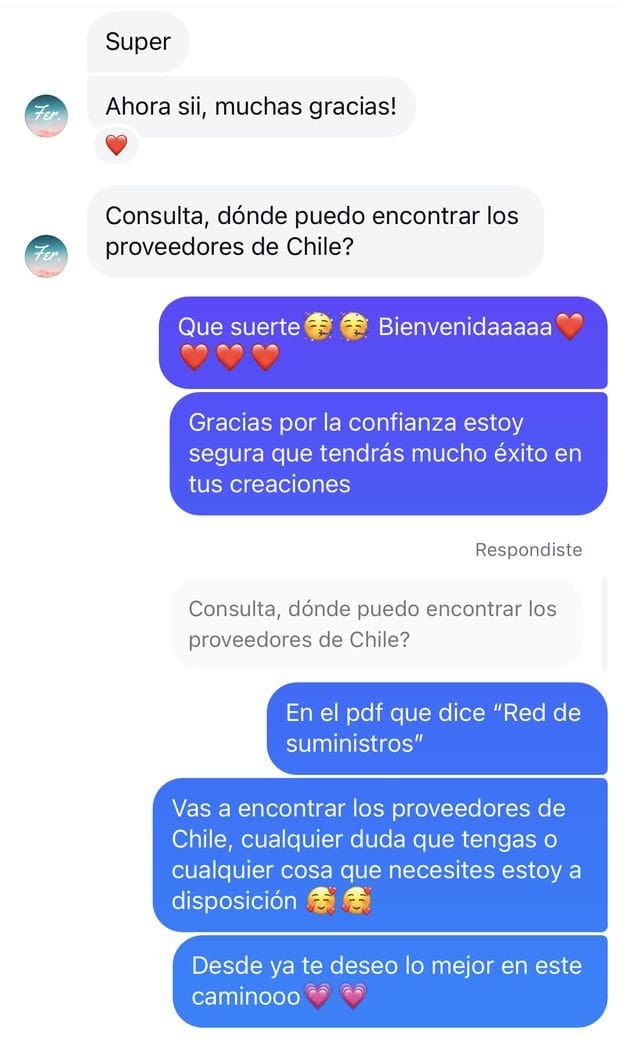 Captura de WhatsApp: alumna consultando por proveedores