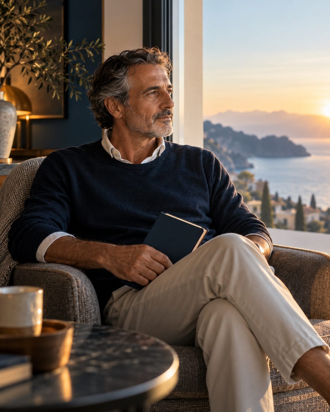 Mature man calmly reflecting on what comes next