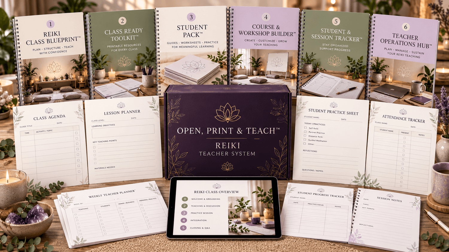 Open, Print & Teach™ Reiki System — 6-volume mockup