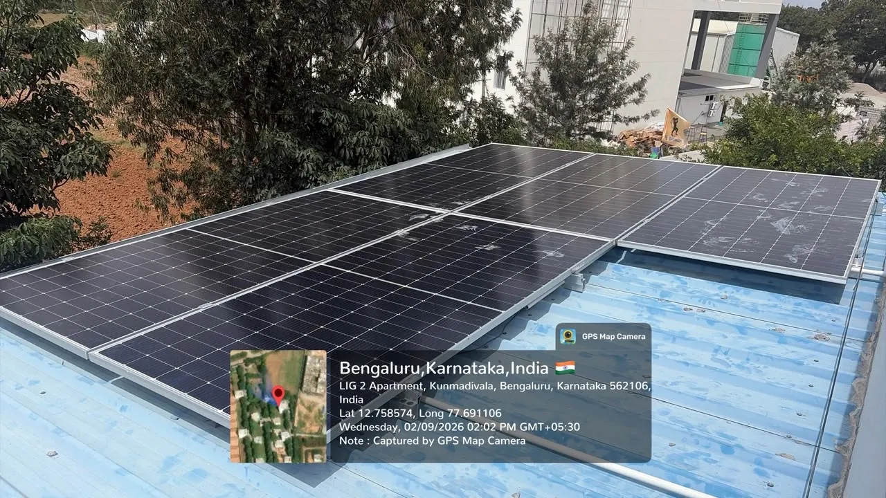 Solar Rooftop Installation Done in Bangalore by SNS Suntrix Pvt Ltd an authorized channel partner of Tata Power Solaroof