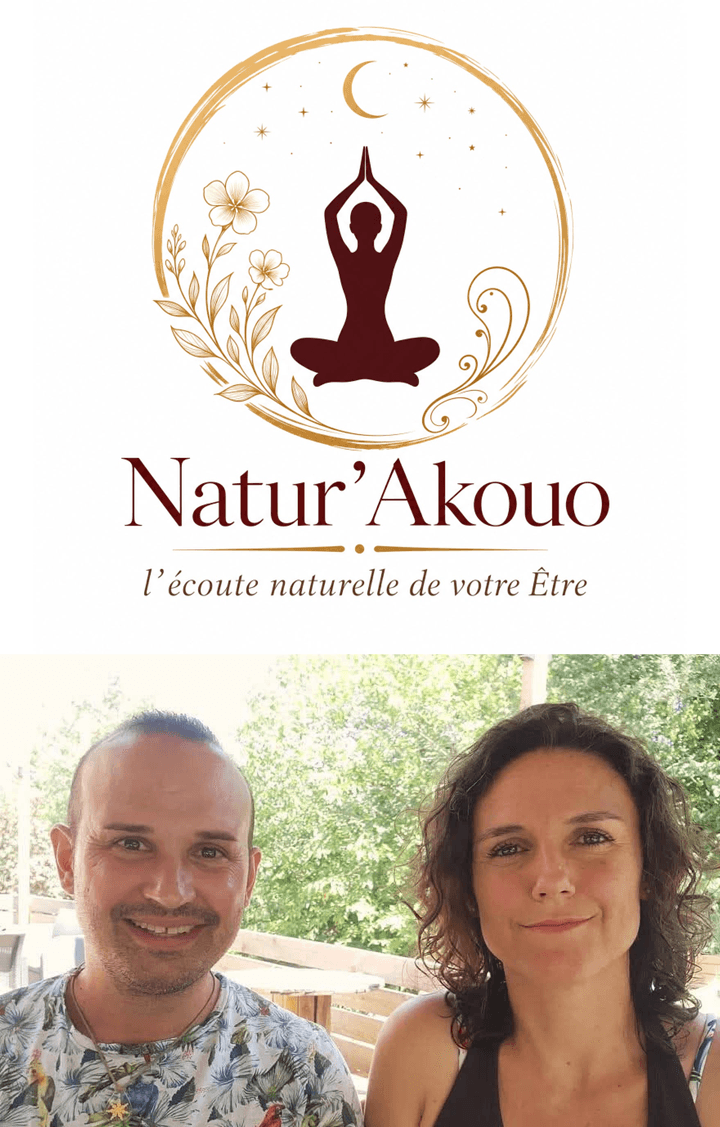 Logo Natur'Akouo et photo de Charlotte et Jérémy