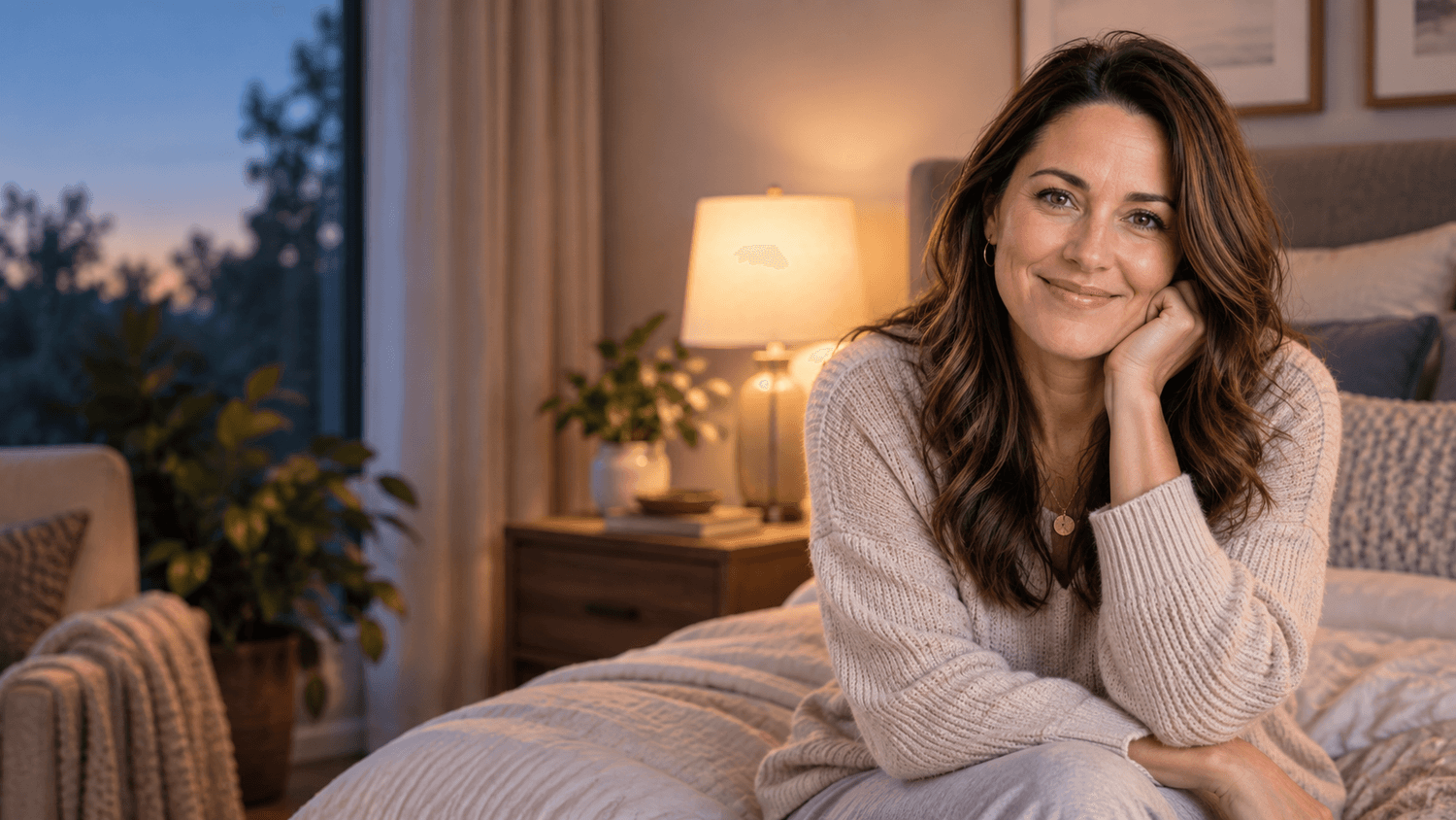 Diana reflecting on her nighttime sleep routine in a comfortable bedroom