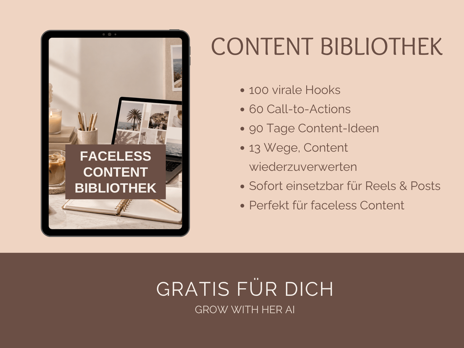 Faceless Content Bibliothek auf einem Tablet
