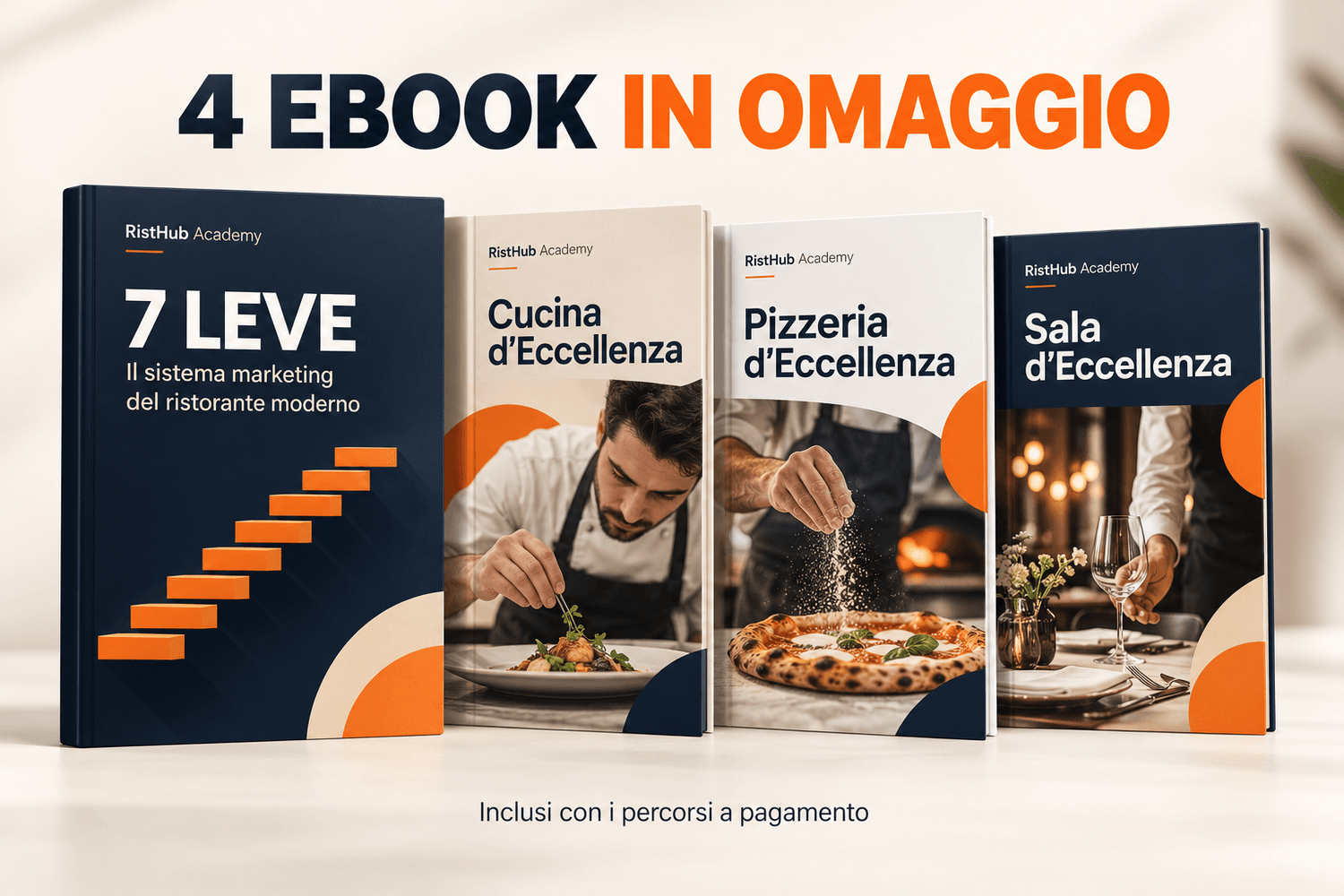 Quattro ebook inclusi: 7 leve, Cucina d’Eccellenza, Pizzeria d’Eccellenza e Sala d’Eccellenza