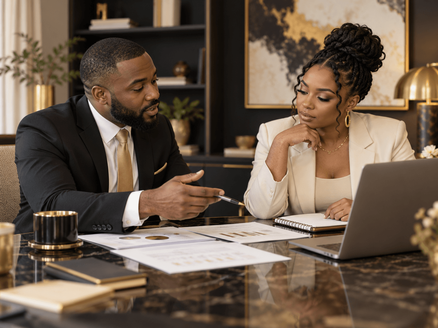Business owners discussing an opportunity