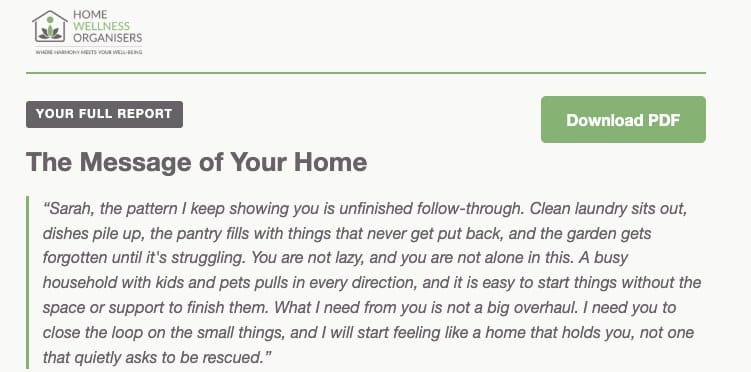 Sample Message of Your Home, a personal note written from the home