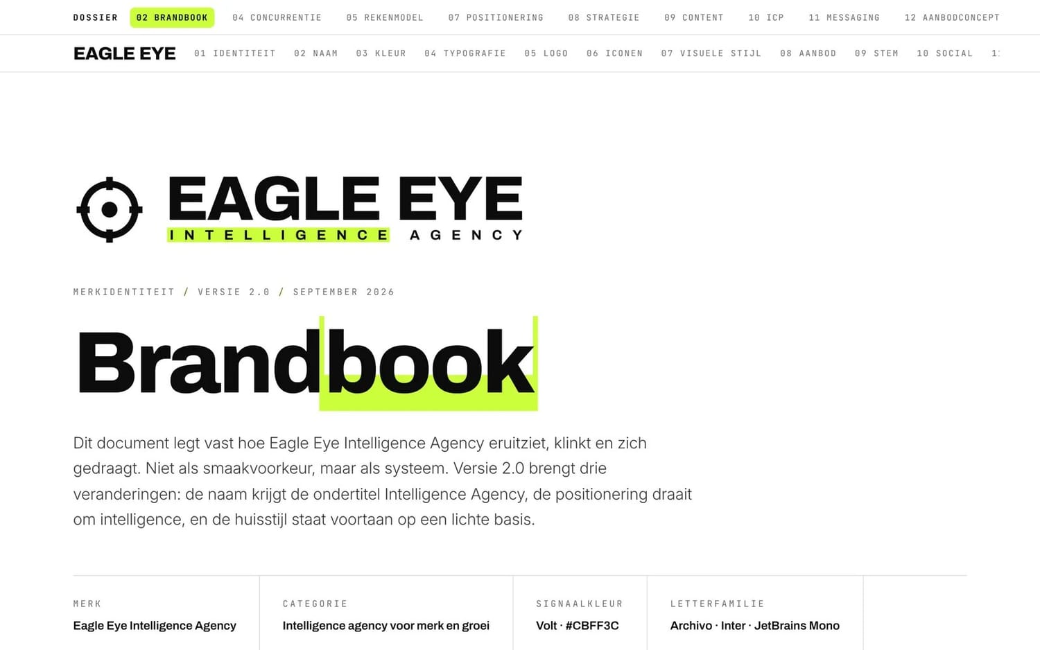 The cover of the Eagle Eye Intelligence Agency brandbook.