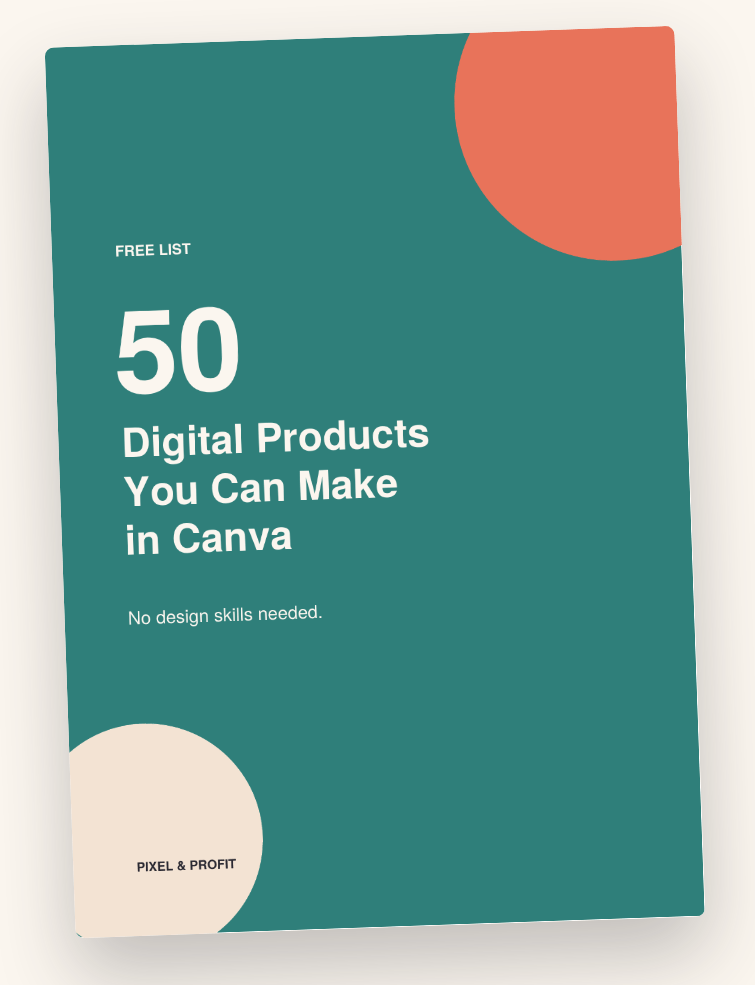 Cover of the free list: 50 Digital Products You Can Make in Canva