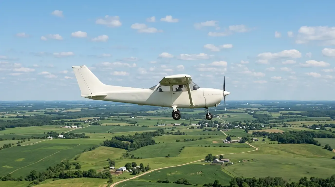 Avion léger en palier au-dessus de la campagne