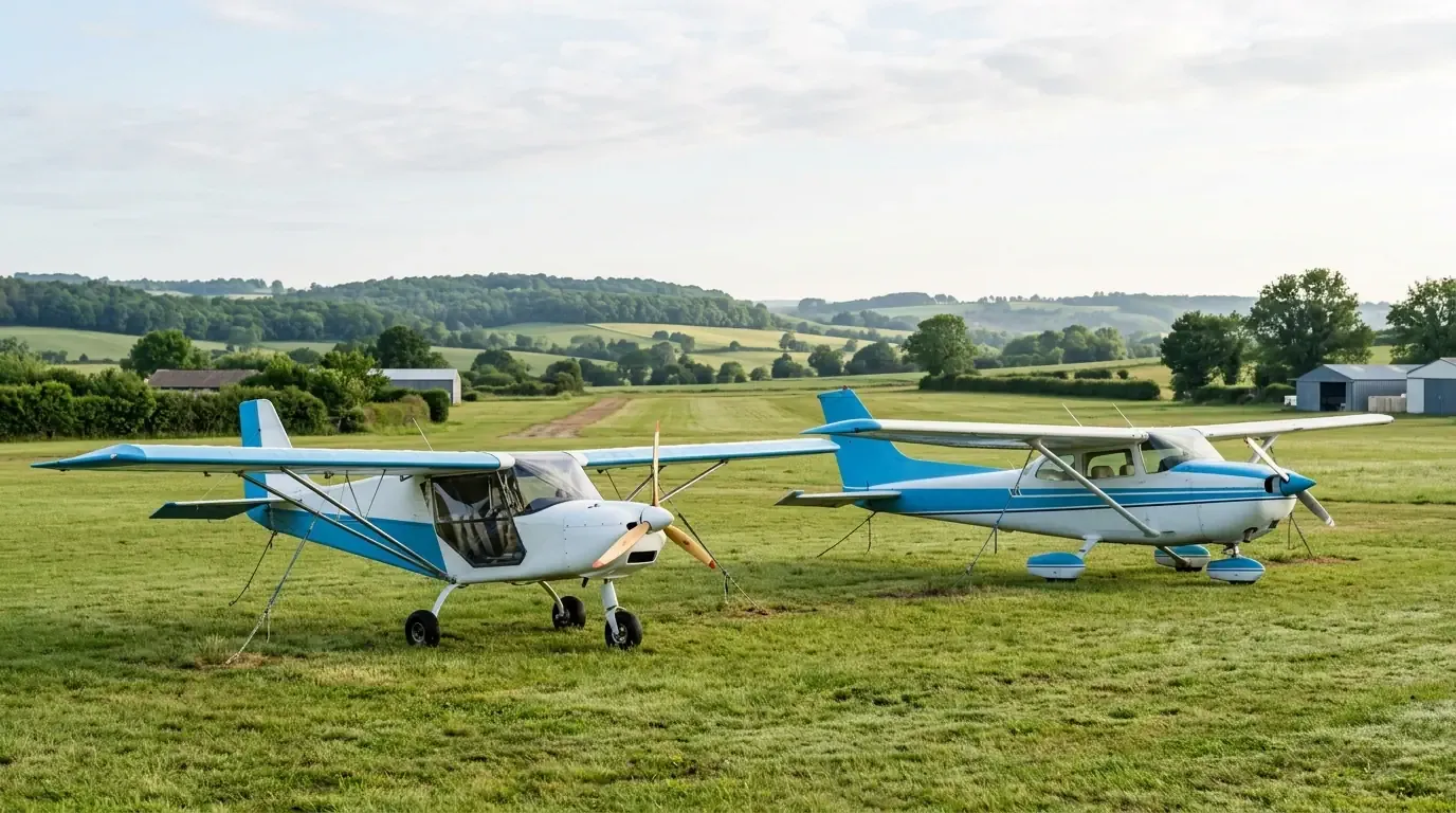 Un ULM et un avion léger sur un aérodrome