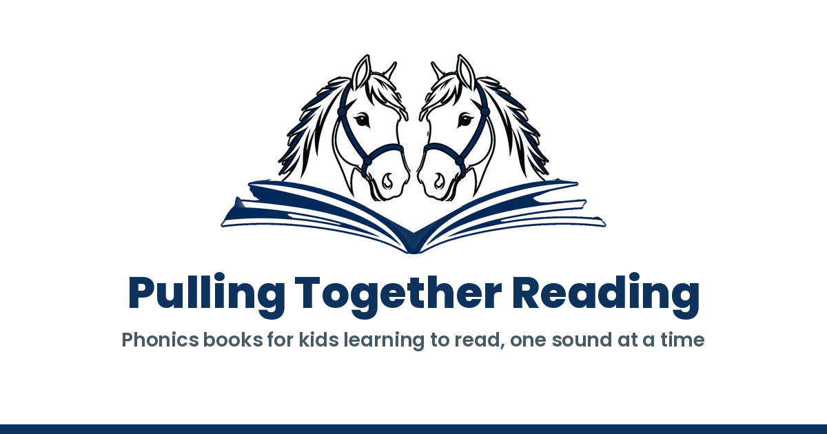 Pulling Together Reading logo: two horses over an open book