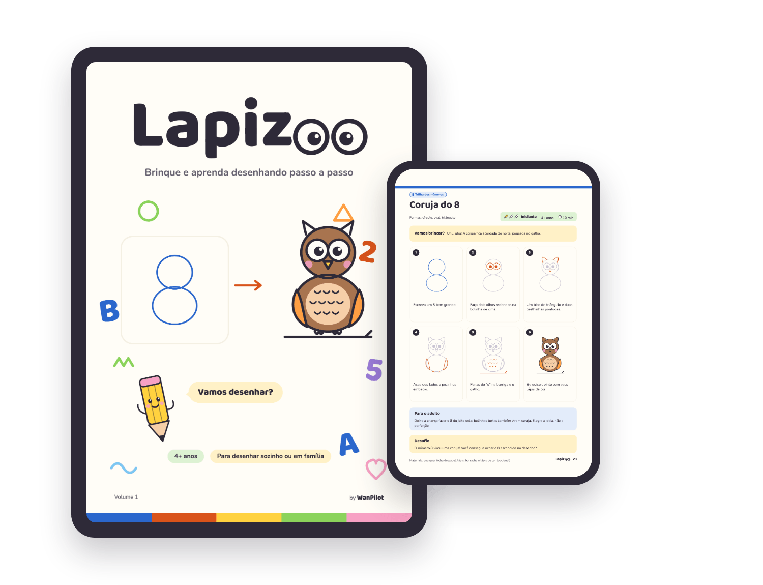 O livro Lapizoo num tablet, com uma ficha no celular