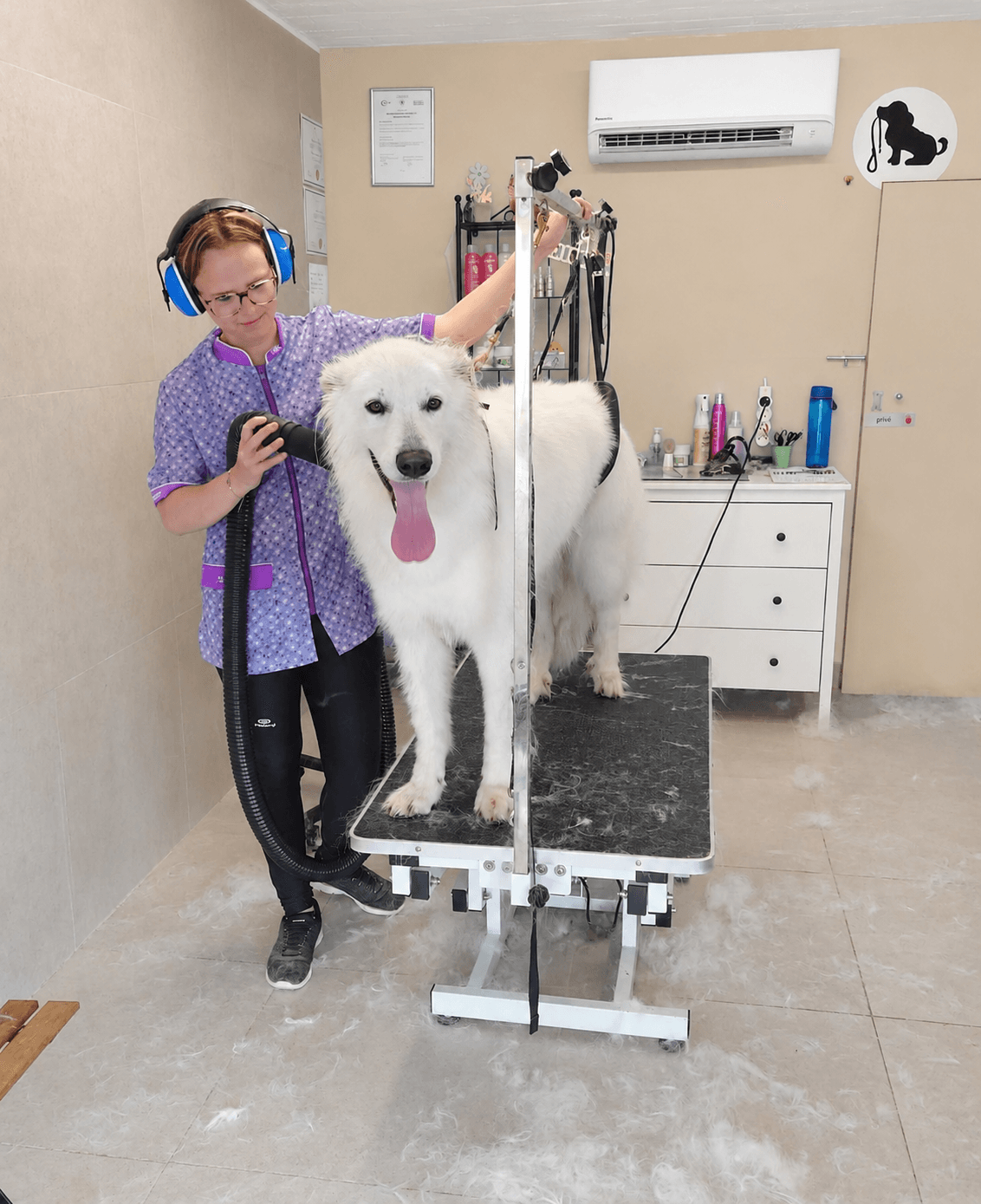 Lindcy spoelt een doodle af in de salon